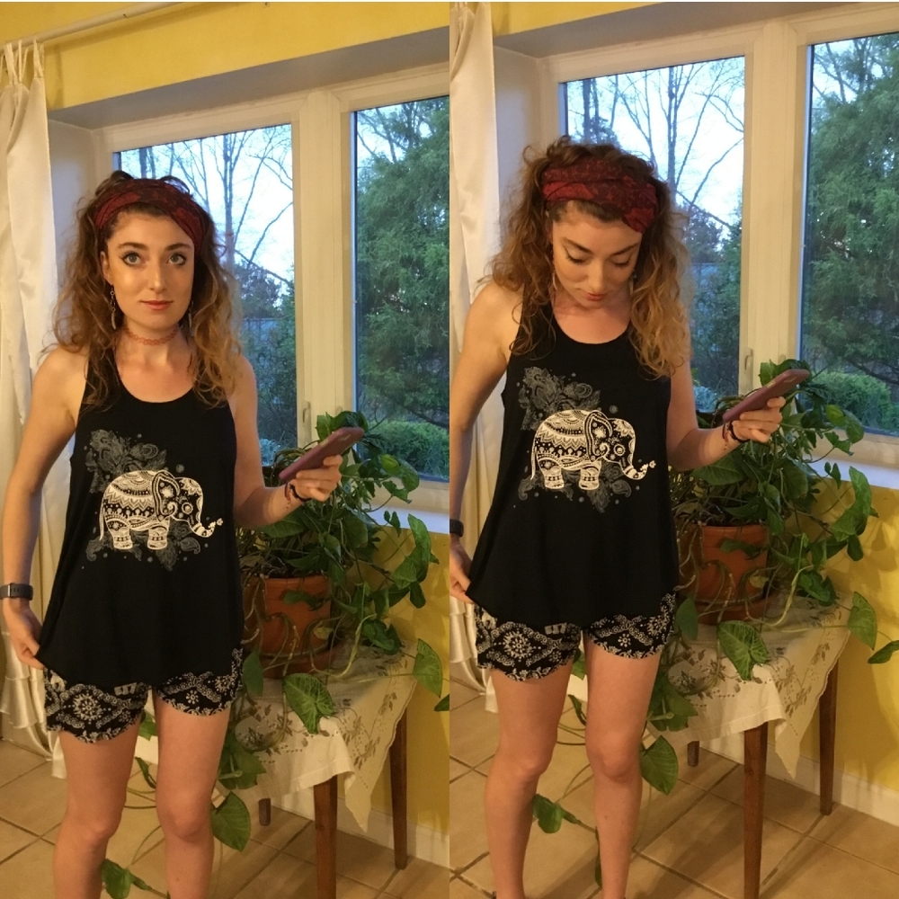 Elephant Flowy Boho Yoga Tank Top 100% Cotton
